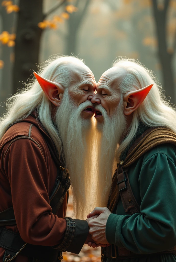 2 albino dwarves kissing passionately