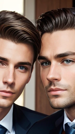 A group of handsome German friends gathered together focus on faces