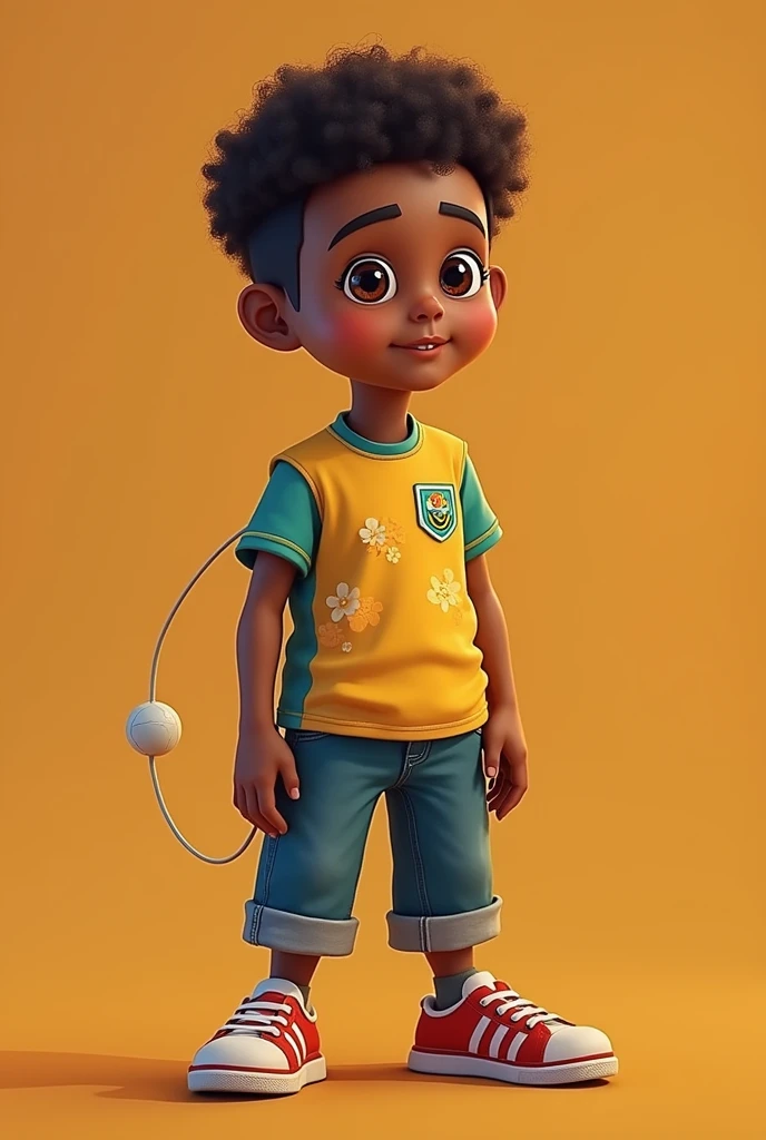 A boy with the height of a 1 girl, full body, moreno, with curly hair, with curled eyelashes and brown eyes but not so big, Smoking with his right hand and holding a volleyball spinning on the index finger of his left hand, with some converse tennis shoes, a black baggy pants and a white long sleeved shirt, with a vest over the white shirt of black color. (Let the image be realistic)