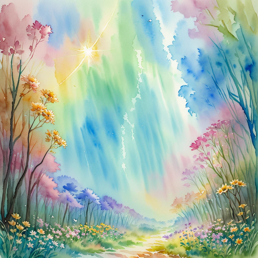 calendário ambiental 2024 ( watercolor \(medium\), drawing, IrisCompiet:1.2),painting of a multiples animals in a mystical flower field, butterfly, intricate details, god rays, sfw