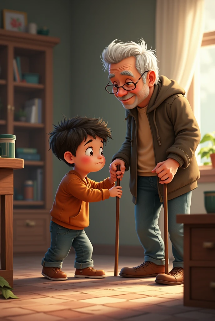 Batang lalaki na tumulong maghanap ng tungkod ni lolo