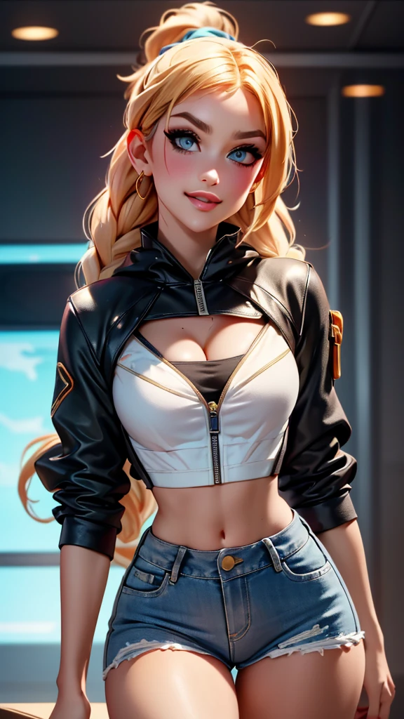 Image of Chloe Price costume in Overwatch - Character Creator Screen:

An intricately detailed, alluring portrait of Chloe Price, Donut Shop proprietor and protagonist from Life is Strange, as she adopts her Overwatch character. This breathtaking image, rendered in 8K high quality, is reminiscent of a stunningly realistic photo, showcasing Chloe's youthful visage, with her distinct strikingly blue eyes and a hint of her signature mischievous smile.

Positioned in the Overwatch character creator screen, the design of her costume is faithful to her original appearance - a long-sleeved purple top, distressed denim shorts