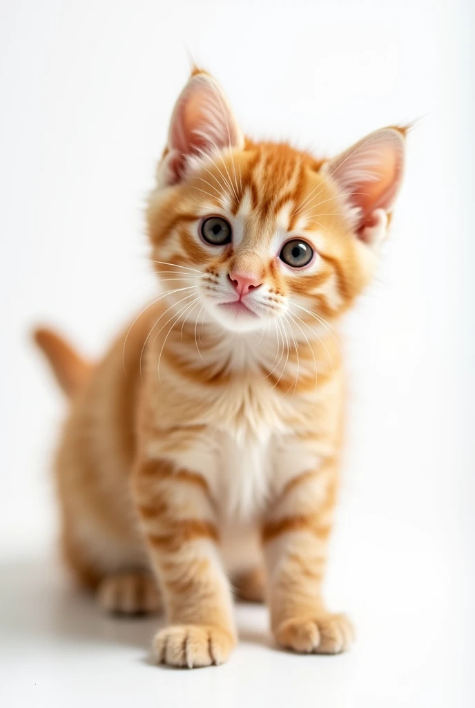 make a cat with a white background that the cat is a breed "orange tabby"
young age