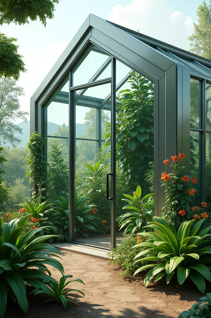 Artificial green house representing the improved growth of the plant life inside it in comparison to the normal surrounding