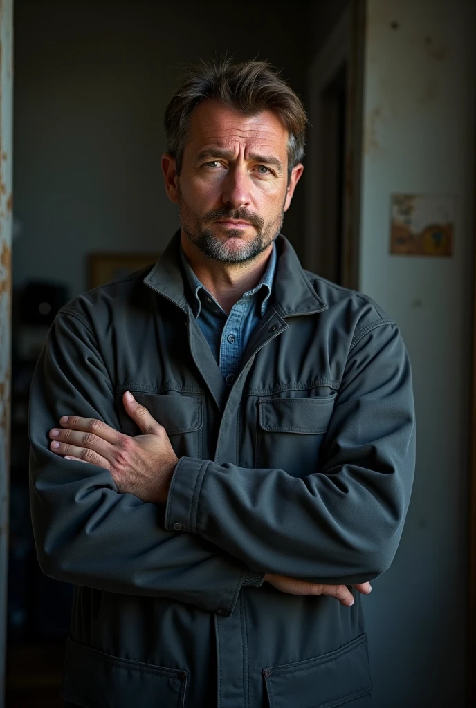fais une photo d'un homme qui souffrent financière technicien 42 ans