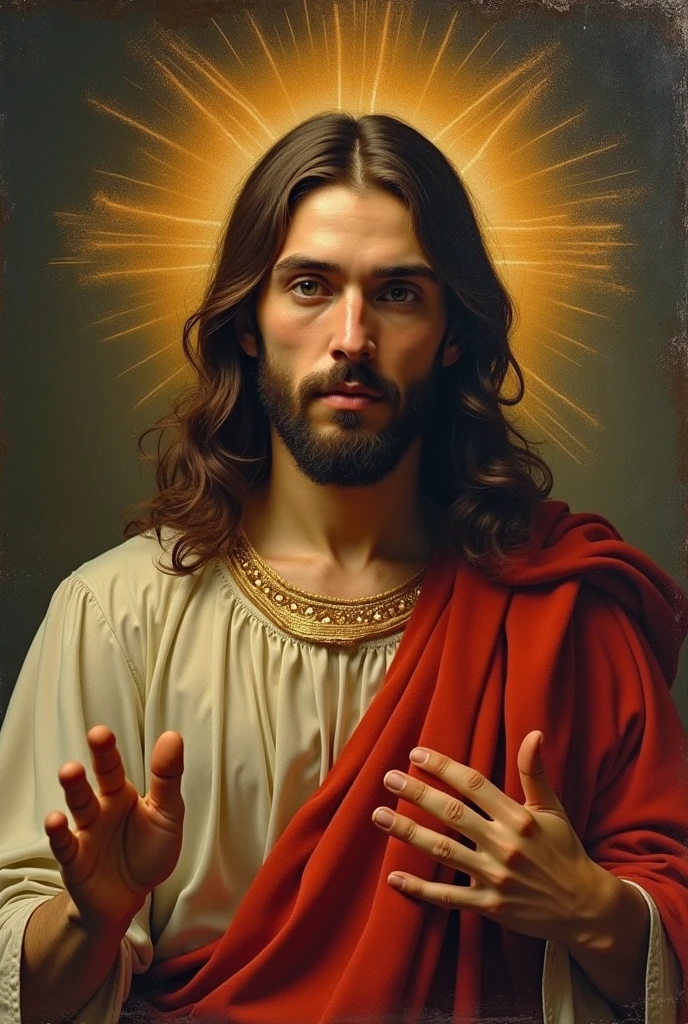 Image with the face of Lucas Ruiz known as Vintage culture while the rest of the image is composed of an image of Jesus Christ extending his hands