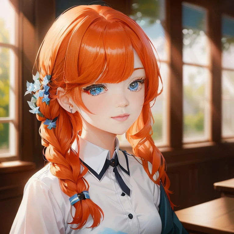 anime girl with long red hair and blue eyes in a school uniform, fine details. girls frontline, kawaii realistic portrait, from girls frontline, girls frontline cg, girls frontline style, painted in anime painter studio, girls frontline, smooth anime cg art, rin, girls frontline universe, beautiful anime portrait, detailed portrait of anime girl, made with anime painter studio