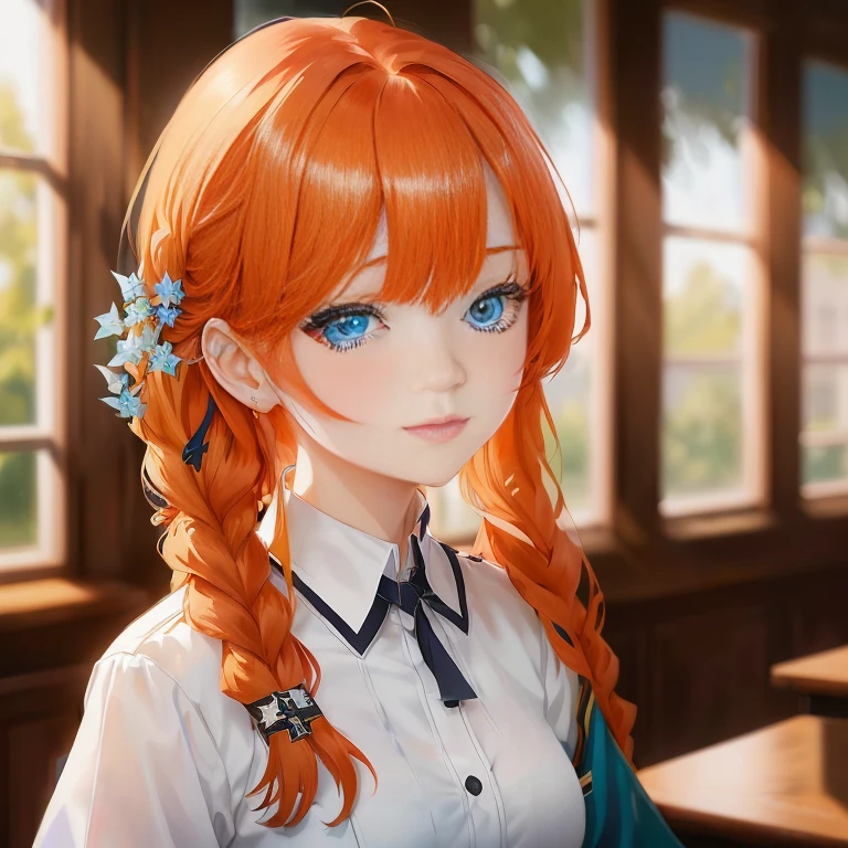 anime girl with long red hair and blue eyes in a school uniform, fine details. girls frontline, kawaii realistic portrait, from girls frontline, girls frontline cg, girls frontline style, painted in anime painter studio, girls frontline, smooth anime cg art, rin, girls frontline universe, beautiful anime portrait, detailed portrait of anime girl, made with anime painter studio