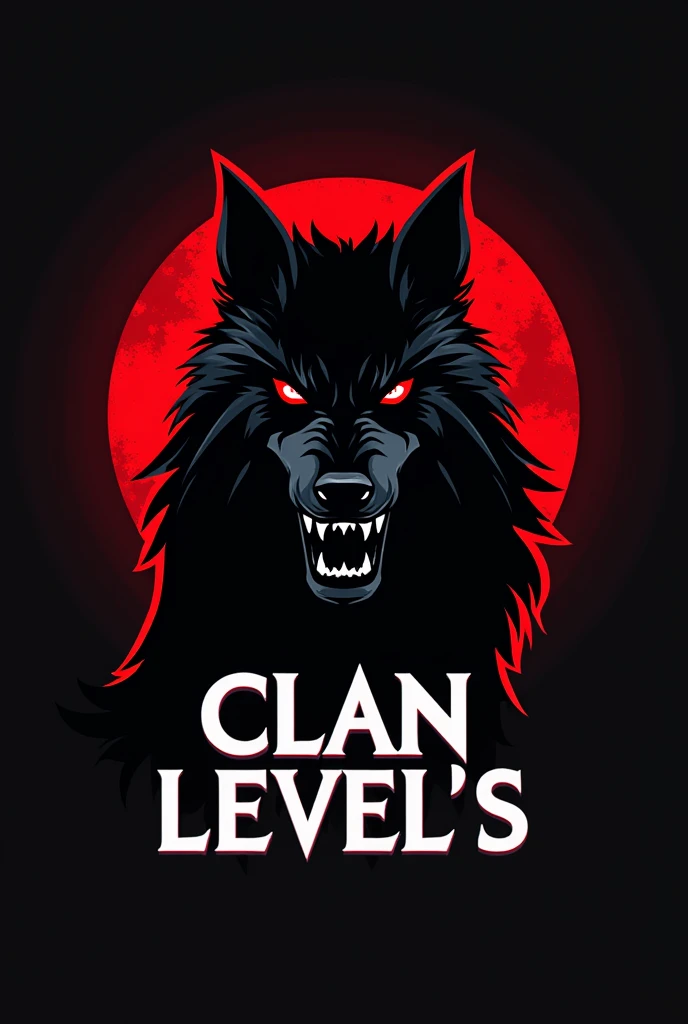 Black and red logo, of a wolf with the title of CLAN LEVEL'S