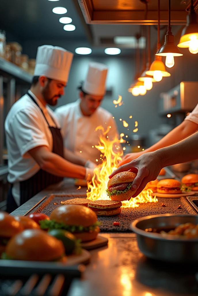 A burger joint kitchen