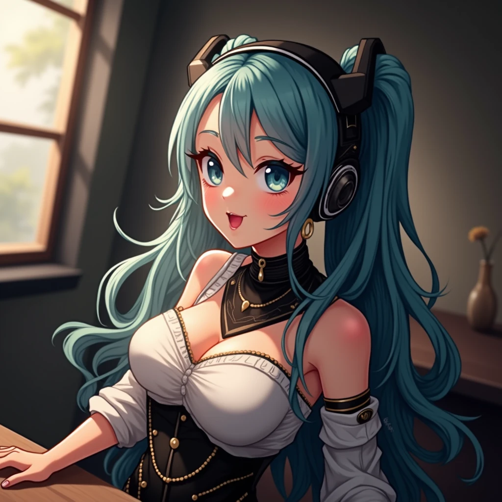 (best quality,ultra-detailed,realistic:1.37),cute anime girl,light blue hair,detailed eyes,detailed lips,smiling,wearing a cute outfit,cheerful expression,vibrant colors,soft lighting,anime style,fantasy background,playful pose,beautifully illustrated, vtuber, cyberpunk anime girl,