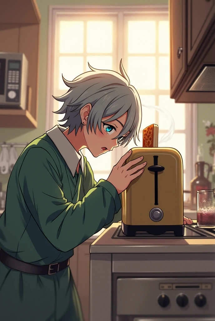 Muichiro tokito of kimetsu no yaiba anime kissing a toaster