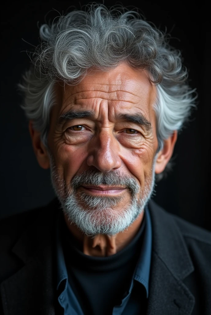 man old, 80 year old, black hair with gray strands