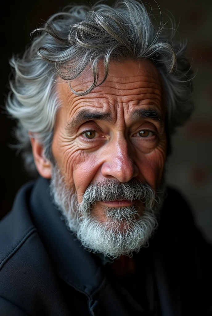 man old, 80 year old, black hair with gray strands