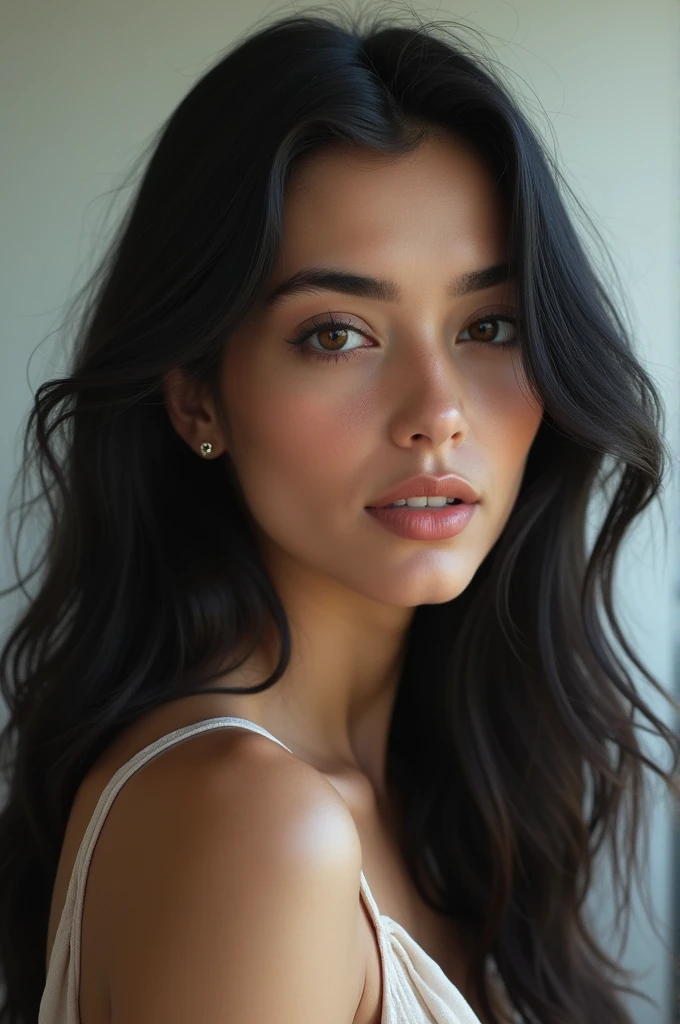 WhatsApp logo with image of a brunette woman with black hair and brown eyes