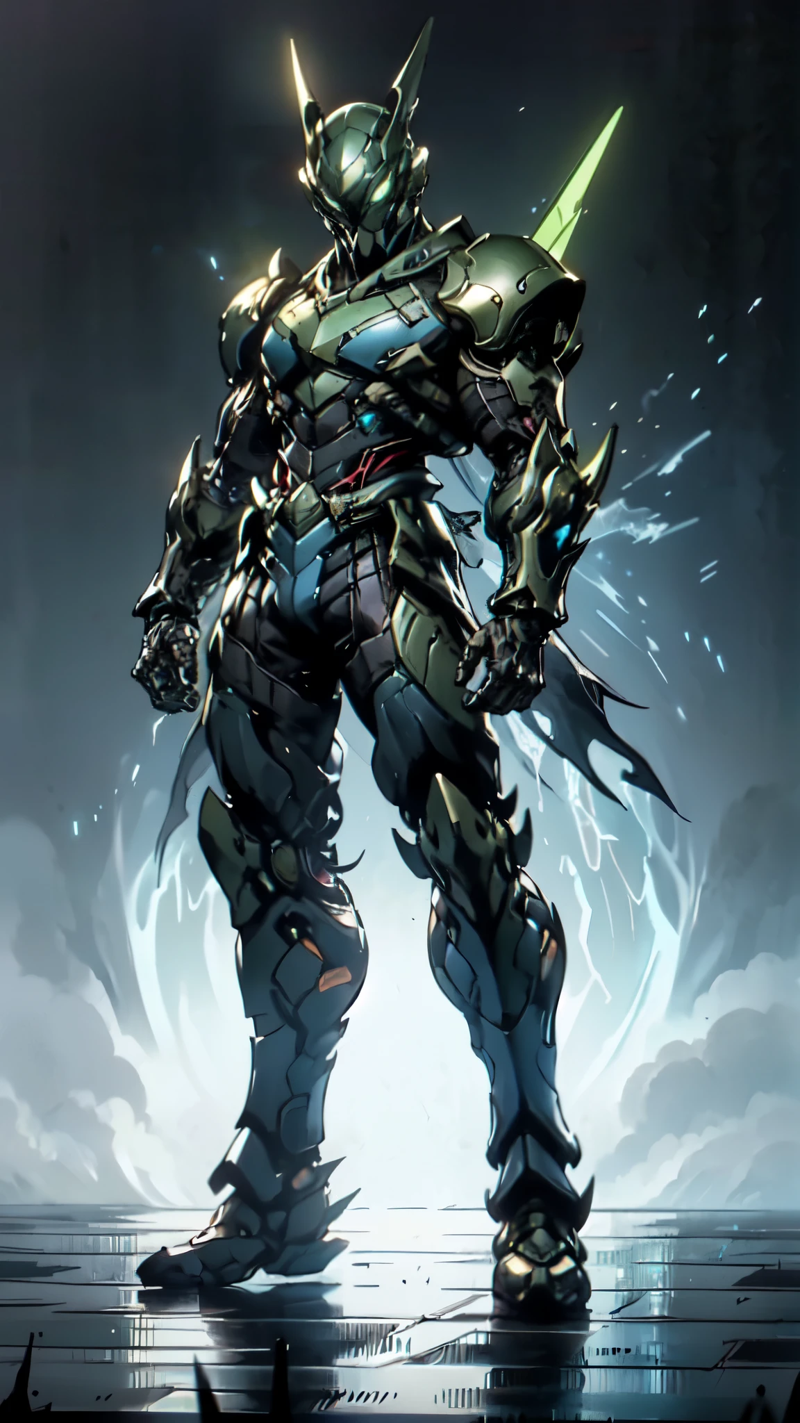 (masterpiece:1.5, best quality:1.5, extremely delicate:1.5), a man wearing a full-face helmet, a fantasy-style biotech armored combat suit, green eyes, (a composite layered chest armor), fully enclosed shoulder guards, matching arm and leg guards, belt of Neon circuit, (the color scheme is primarily blue with red and black accents), the design balances heavy with agility, a high-tech bio-mecha armor, (Armor Concept Inspired by neon Cyberpunk, stand on the top of a skyscraper in a futuristic sci-fi city), this character embodies a finely crafted fantasy-surreal style armored hero in anime style, exquisite and mature manga art style, (element, plasma, energy, the armor glows), ((male:1.5)), metallic, high definition, highres, ultra-detailed, ultra-fine painting, professional, perfect body proportions, golden ratio, anatomically correct, symmetrical face, extremely detailed eyes and face, high quality eyes, creativity, RAW photo, UHD, 32k, Natural light, cinematic lighting, masterpiece-anatomy-perfect