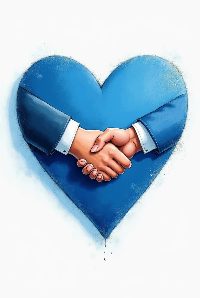 create a picture with a blue heart and in the blue heart two hands shake hands