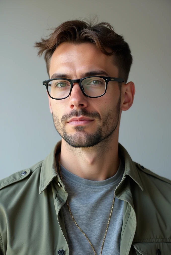 I need a picture of a man in casual clothes, glasses and approximately 37 years old, neutral background and more serious expression. It may only be from the chest region upwards., It&#39;s for a profile picture.  It is not meant to be full body.