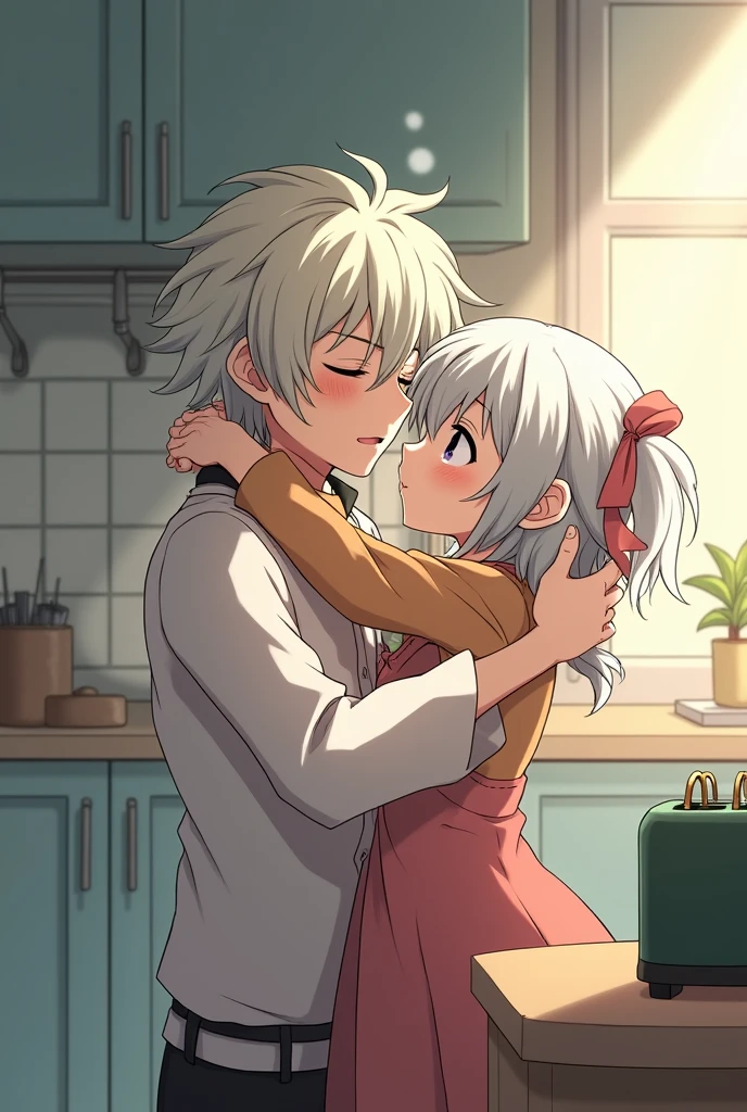 tokito muichiro of kimetsu no yaiba anime kissing a toaster