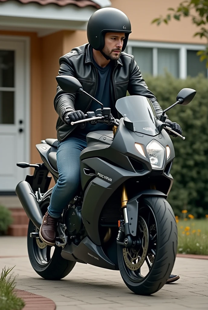 a man with a motorcycle from the company Psico Vruum arriving to attend a psychological consultation at home