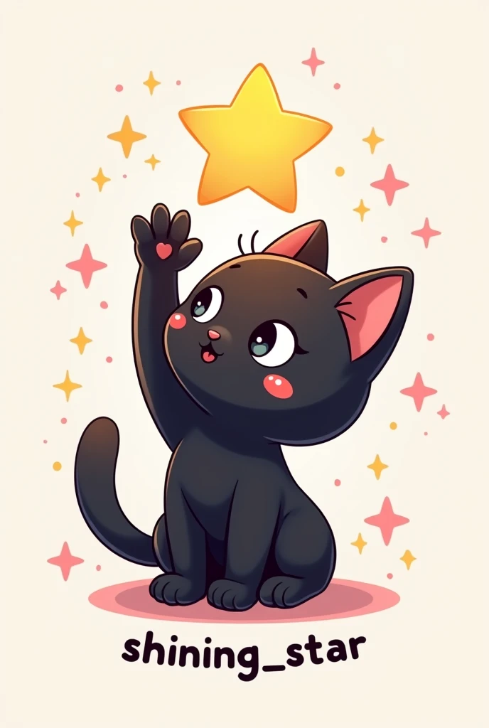 Make a logo for a gacha channel called "shining_star" with a very cute but simple black kitten touching a star on top, try putting the name of the channel
