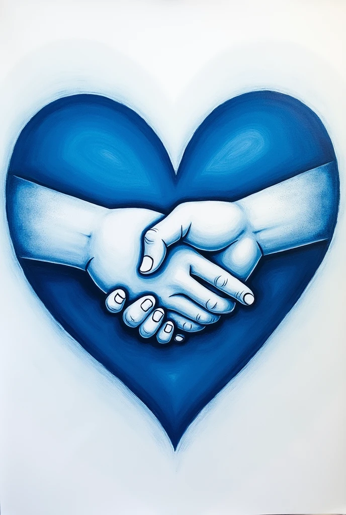 create a picture with a blue heart and in the blue heart two hands shake hands