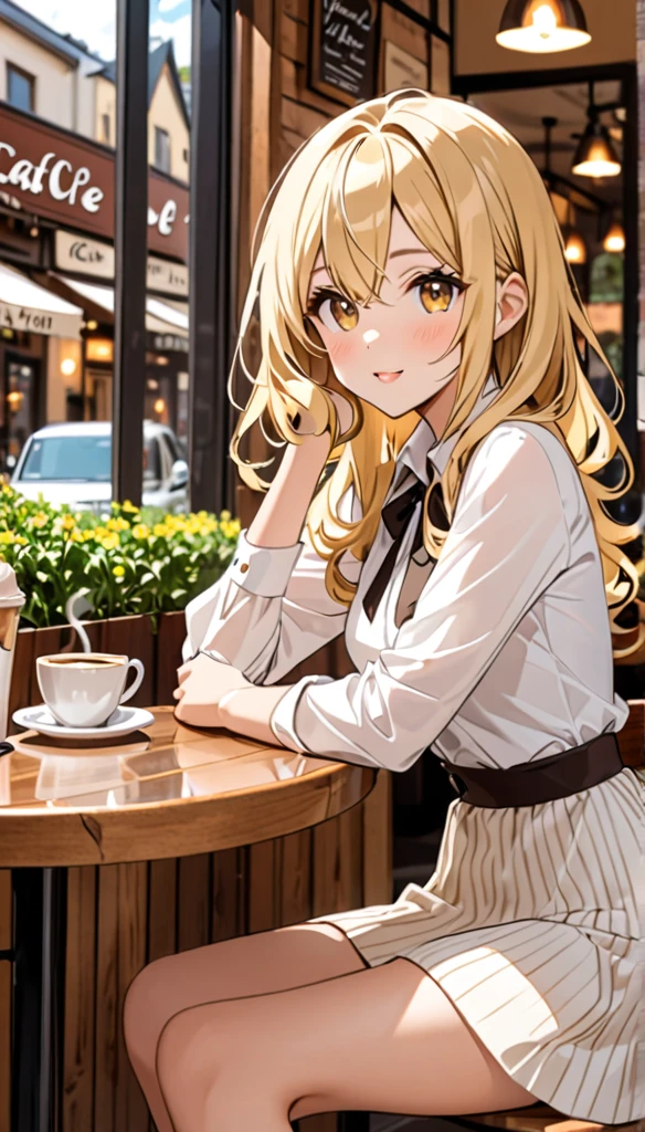Beautiful and blond, cafe