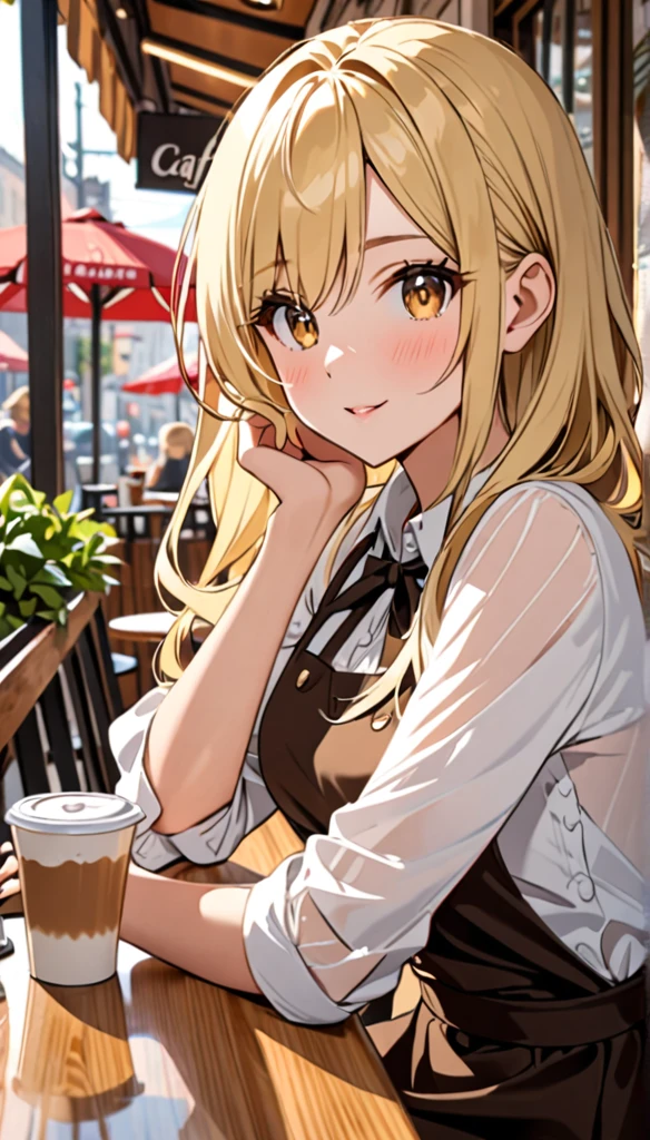 Beautiful and blond, cafe