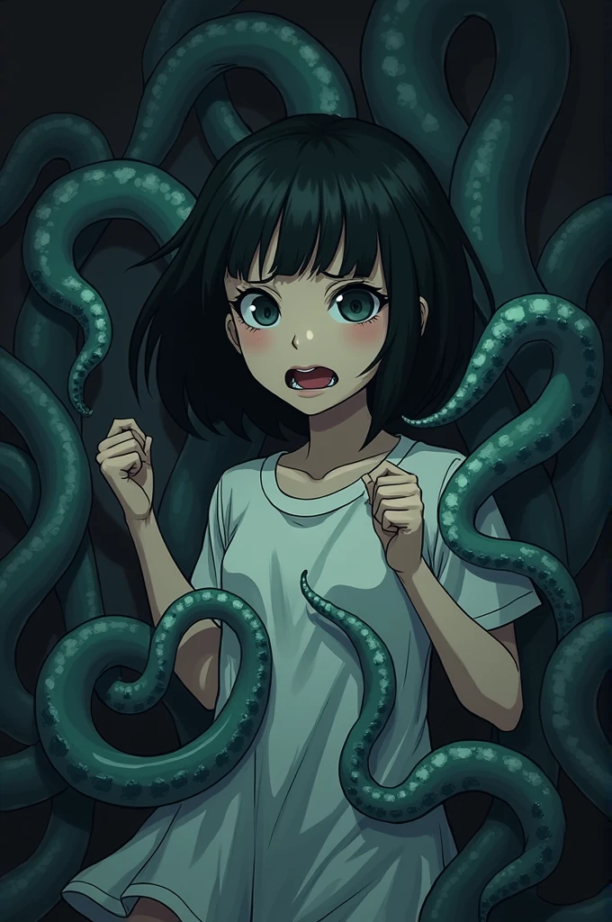 Anime girl being touched by tentacles