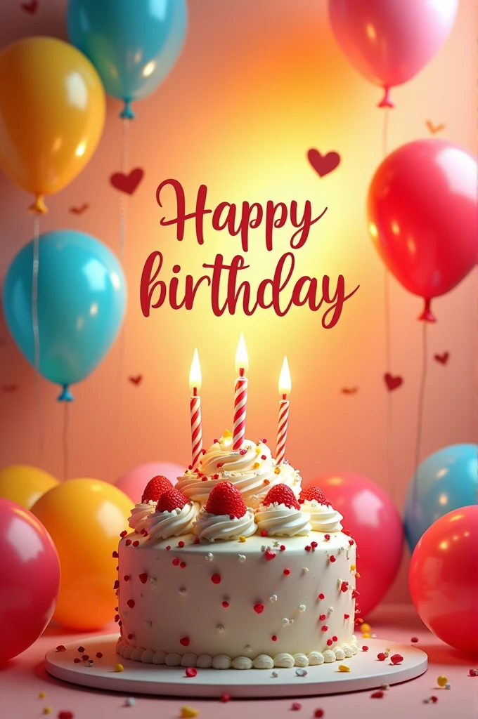 letters that say "Happy birthday Vanne" with balloons and cake