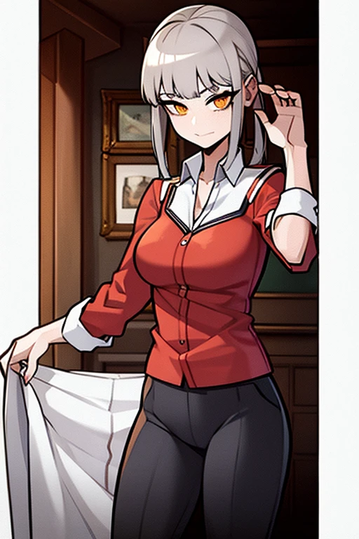 Gray hair with red wolf cut on the inside 170cm British Schoolgirl in uniform Cool