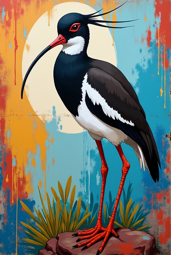 street graffiti style lapwing bird art on wall, theme of Rio Grande do Sul, very similar to a real lapwing, but a simple art.