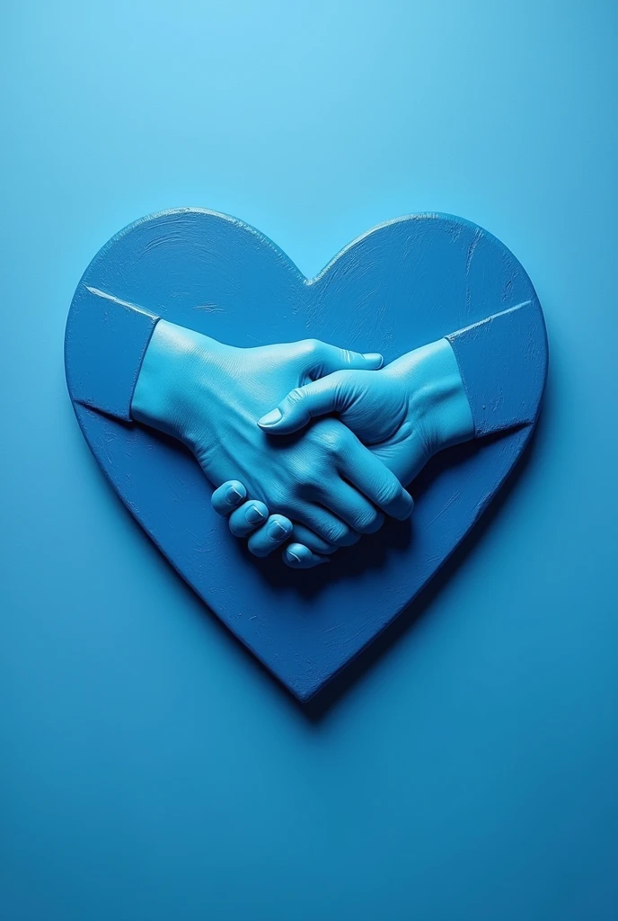 create a picture with a blue heart and in the blue heart two hands shake hands, minimaoist style