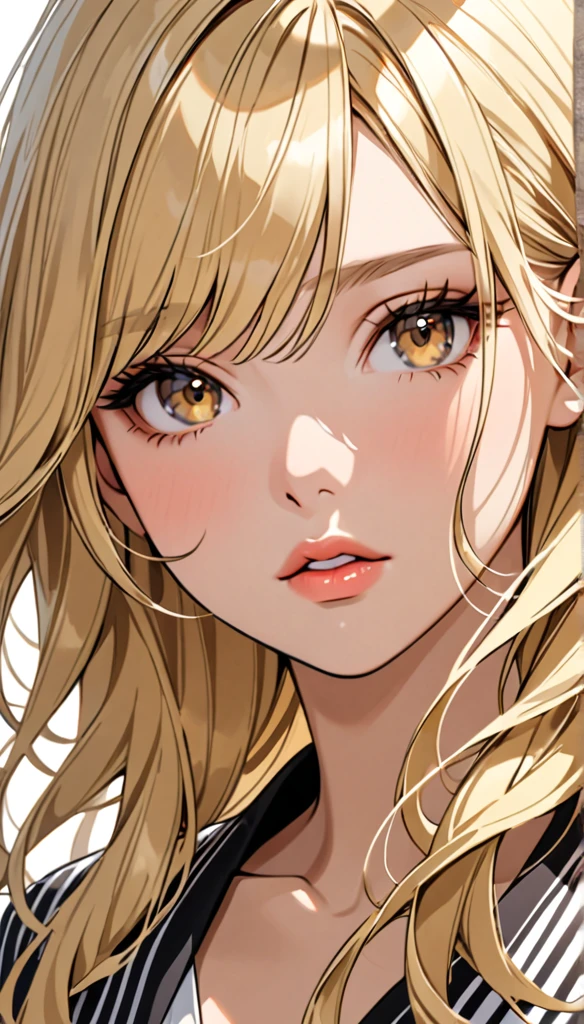 Beautiful and blond, parted lips