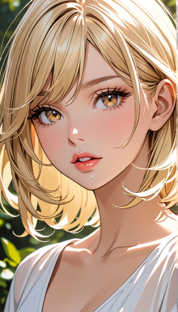 Beautiful and blond, parted lips