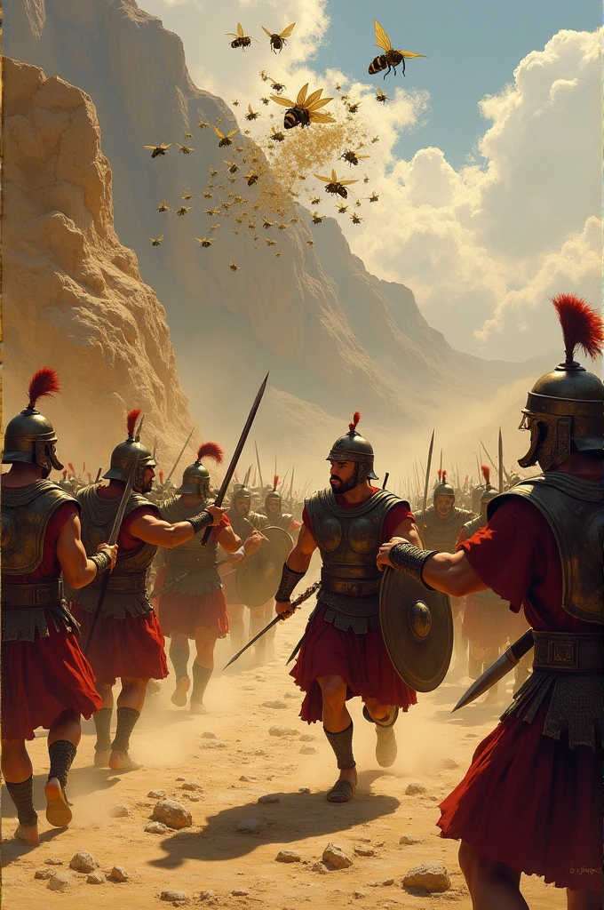 Greeks fighting Persians throw swarm of bees at him. ancient wars