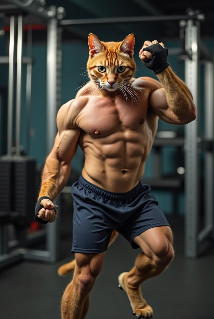 Muscular cats in the gym exercising