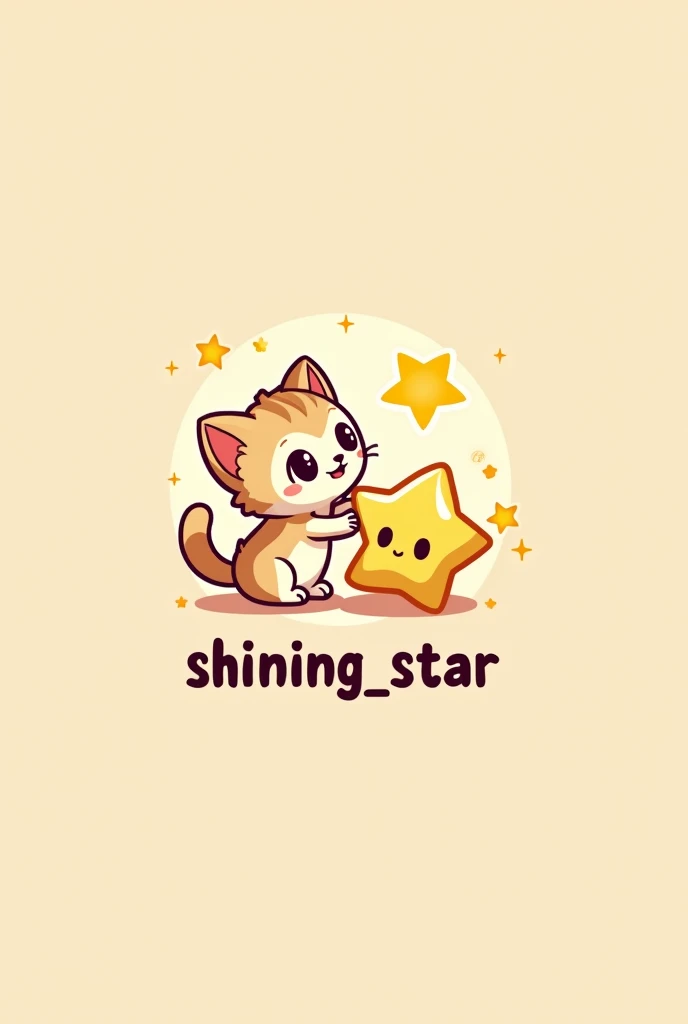 Make a logo/watermark for a gacha channel called "shining_star" with a very cute but simple kitten touching a star together it has to have the name of the channel