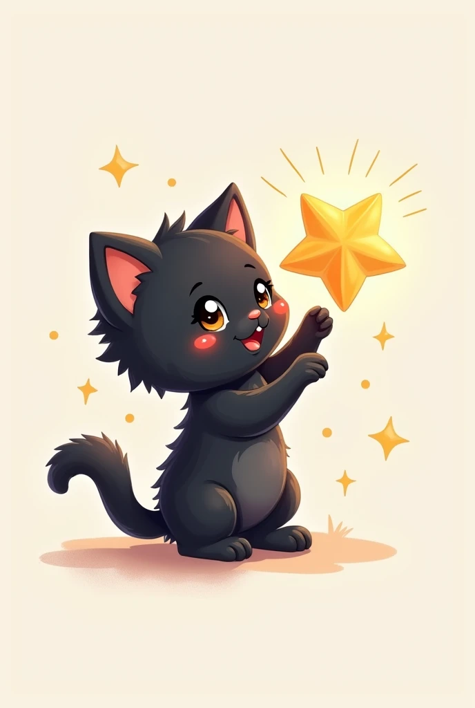 Make a logo/watermark for a gacha channel called "shining_star" with a very cute but simple black kitten touching a star together it has to have the name of the channel
