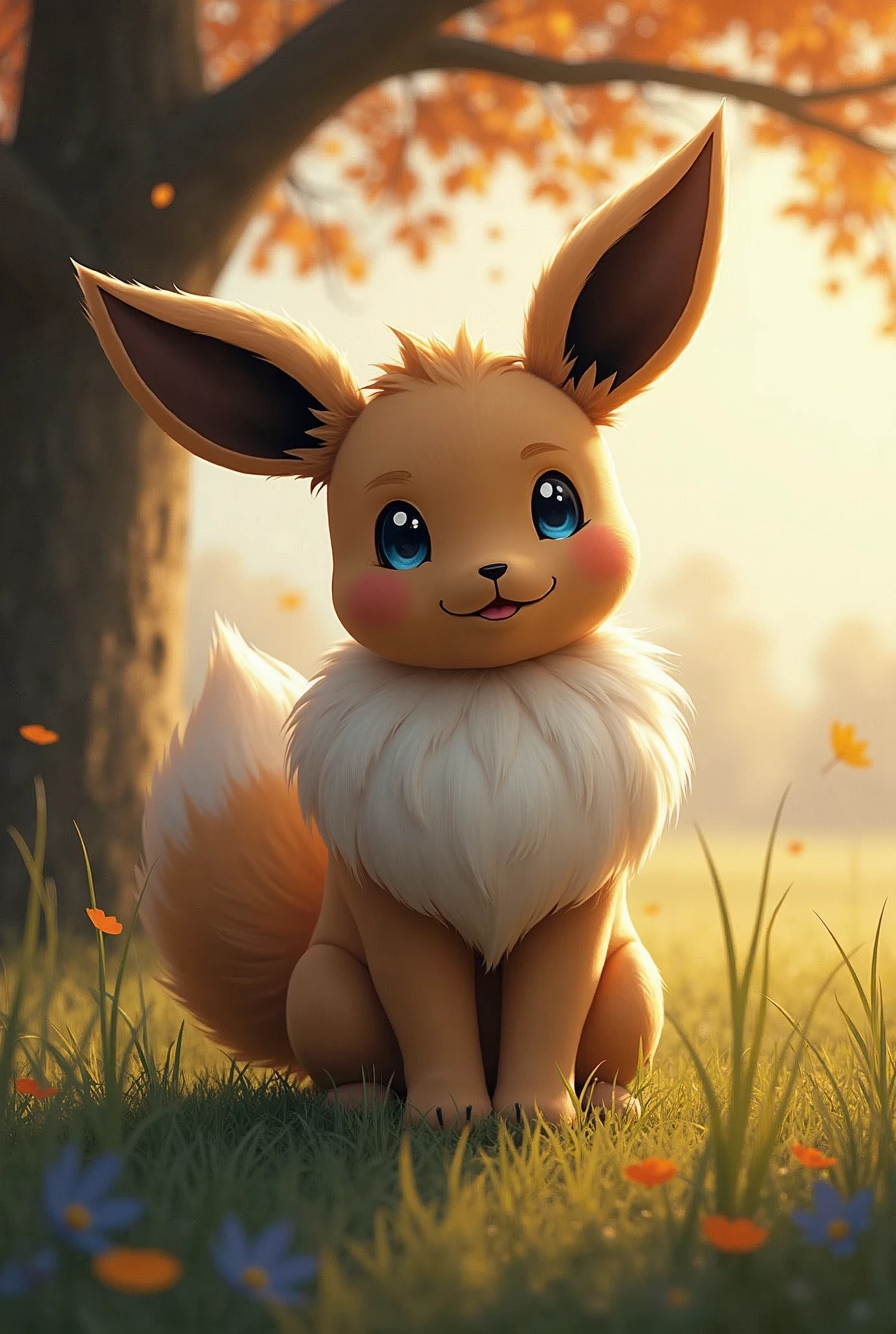 [uploaded on e621], by Pino Daeni, by Ruan Jia, by Shiitakemeshi, by Alayna Lemmer, by Carlo Galli Bibiena,
solo male ((brown fluffy eevee) with ((brown body)) and (clear blue eyes) and (white fluffy tail) and (pink nipples), ((he has large penis)),
(full body), (nude), (((detailed Chunie anthro [eevee]))), (detailed Chunie lighting), (detailed fur), (detailed penis), (detailed Shiitakemeshi skin),
(cinematic lighting), [detailed ambient light], [detailed face and eyes], (front standing at under large tree in the grassland on autumn day), [starry], [detailed water],
((looking at viewer)), (front view), [front crotch view], ((half body shadow)), backlighting, ((crepuscular ray)),
[gray natural lighting], [ambient light on the belly], [higher body and limbs detail], [higher breasts detail],
[realistic proportions], [explict content], [sharp focus], (questionable content), (shaded), ((masterpiece))