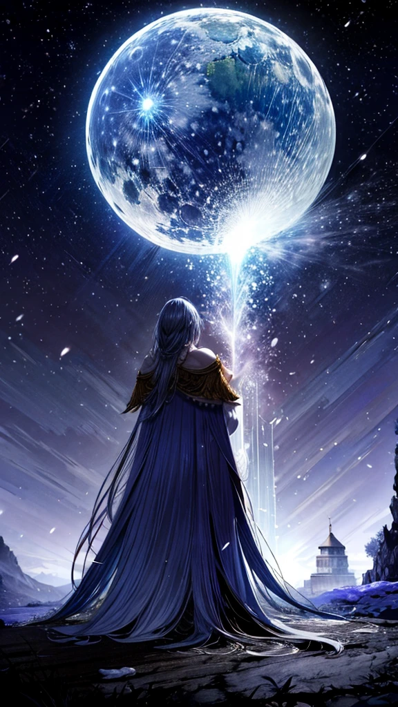 From below, Huge full moon, Big tree, Woman receiving a proposal, I listen shyly, A man kneeling in front of his girlfriend to confess his feelings, Man's back, Beautiful moonlight, Shading Effects, Gradient Magic Effect, Glitter effect, (Super detailed, The absolute solution, Highest quality:1.3), 2.5D, delicate and dynamic, Artistic photography, Ultra-realistic,masterpiece,best quality,ultra detailed,high-resolution,8k portrait,unity 8k wallpaper,extremely detailed CG unity 8k wallpaper,mysterious,Fantasy,emotional