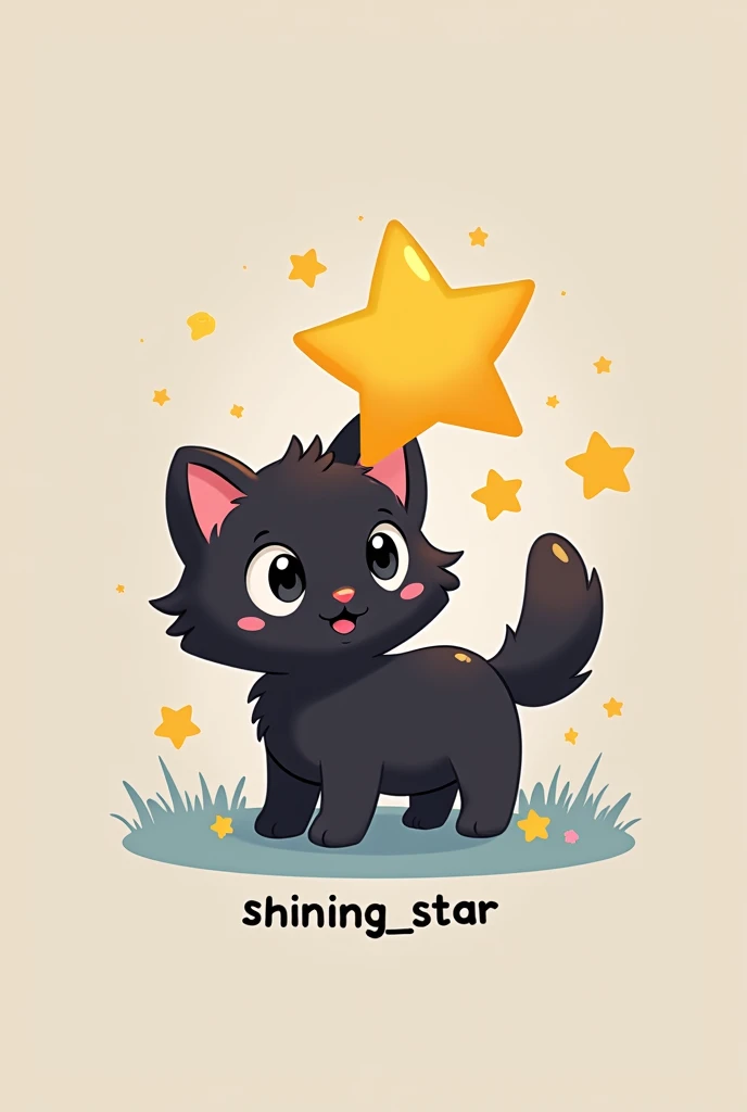 Make a logo/watermark for a gacha channel called "shining_star" with a very cute but simple black kitten touching a star together it has to have the name of the channel
