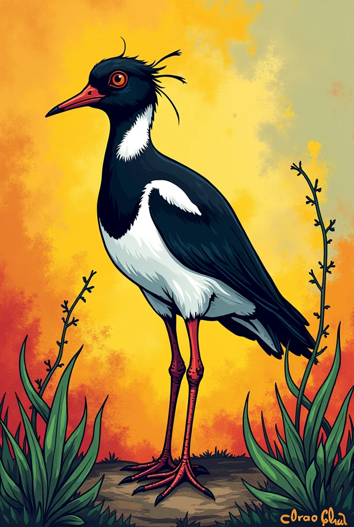 graffiti art/Comic drawing of a lapwing, bird of the Rio Grande do Sul, Simpler, but just like the real bird
