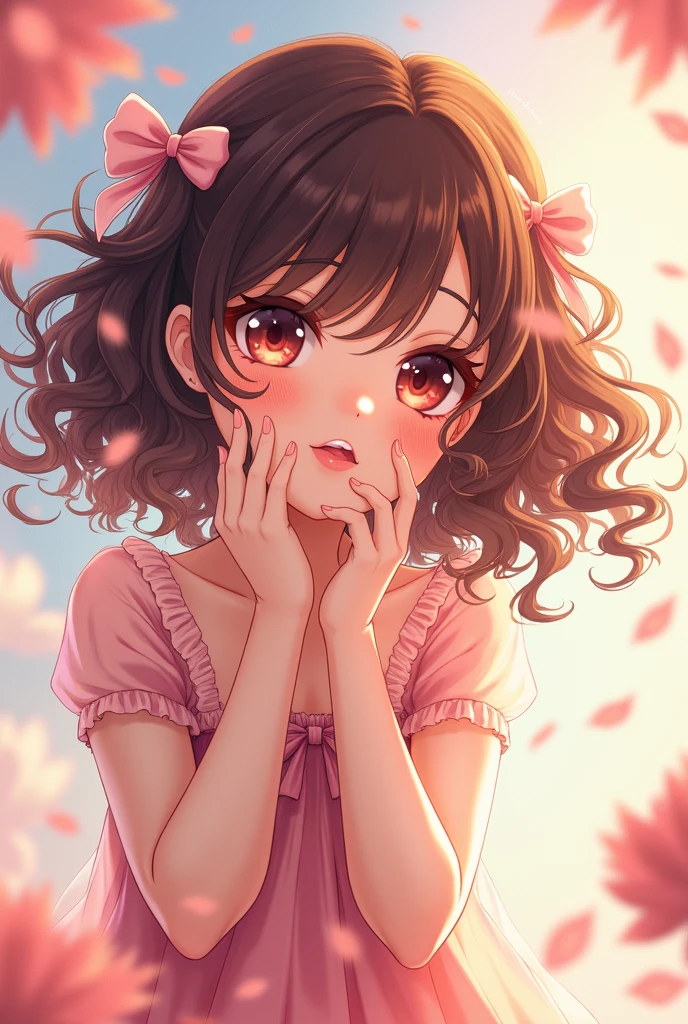 Flirty anime girl with curly curly hair