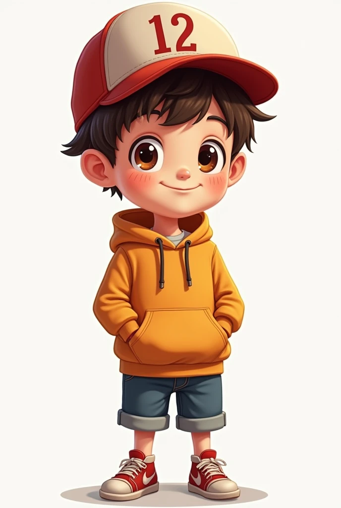 boy cartoon baseball cap full body hoodie short brown hair