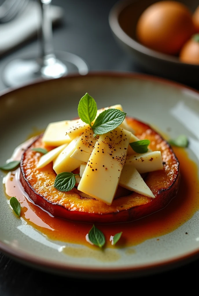 Grilled ripe plantain with lots of gourmet cheese for a restaurant menu