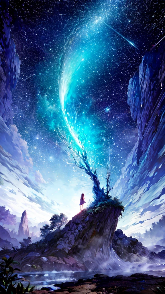 Scene 3: Dream Tree Description: In the center of the garden, Haya comes across a large, majestic tree with leaves that shine like stars... The tree has low branches, Perfect for a break. Haya is sitting on a branch, Watching the stars dancing in the night sky. The environment is calm、The soft light creates a halo around the tree.。.. Little magical creatures fly around, Add a touch of magic to your scene.masterpiece,best quality,ultra detailed,high-resolution,8k portrait,unity 8k wallpaper,extremely detailed CG unity 8k wallpaper,mysterious,Fantasy,emotional
