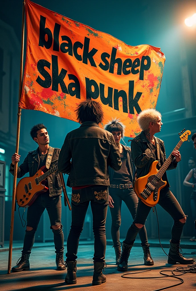 Punks with a flag that says black sheep ska punk