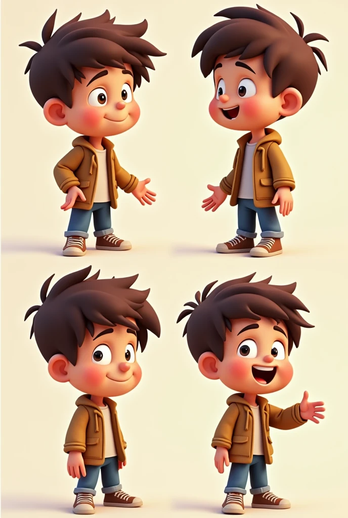A close up of a cartoon character 12 year old boy with different posistions