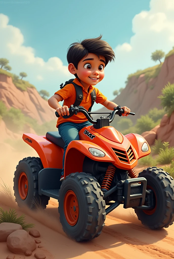 Boy name Harshit riding thaar 4 wheeler with his.he wrote his mother's name on his thaar 4 wheeler.